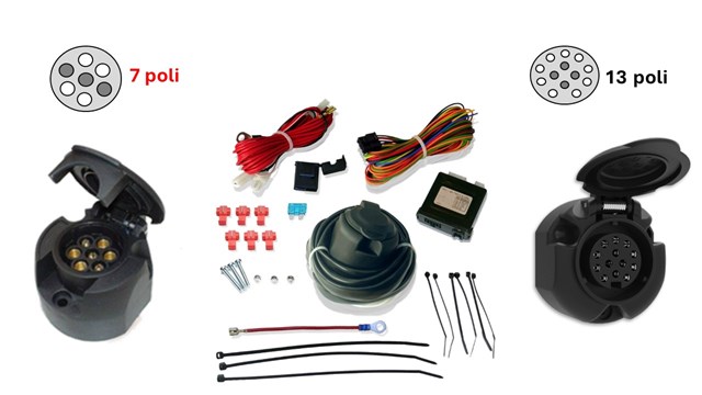 Kit elettrico per gancio traino di x-camping, con spina a 7 poli e 13 poli